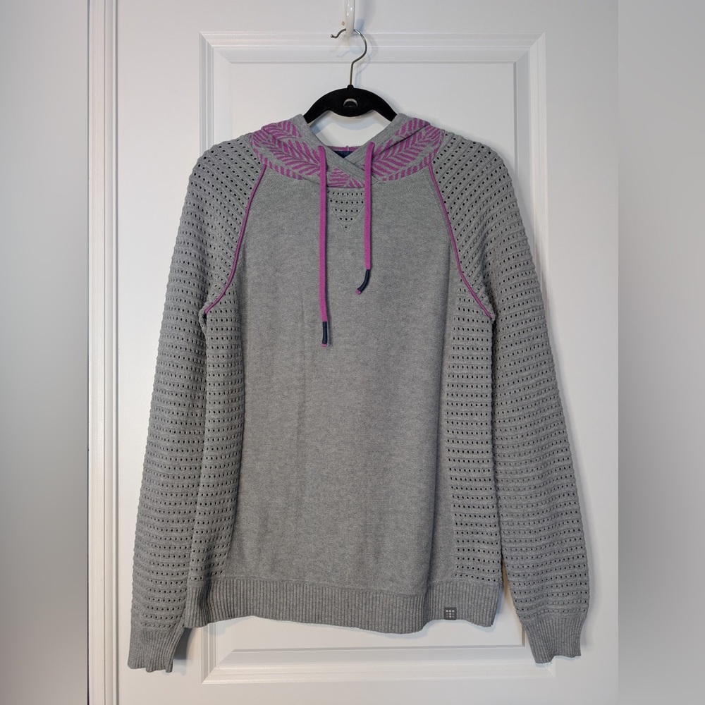 Title Nine Women’s Laser Cut Hooded Sweatshirt Gray Purple Size Medium